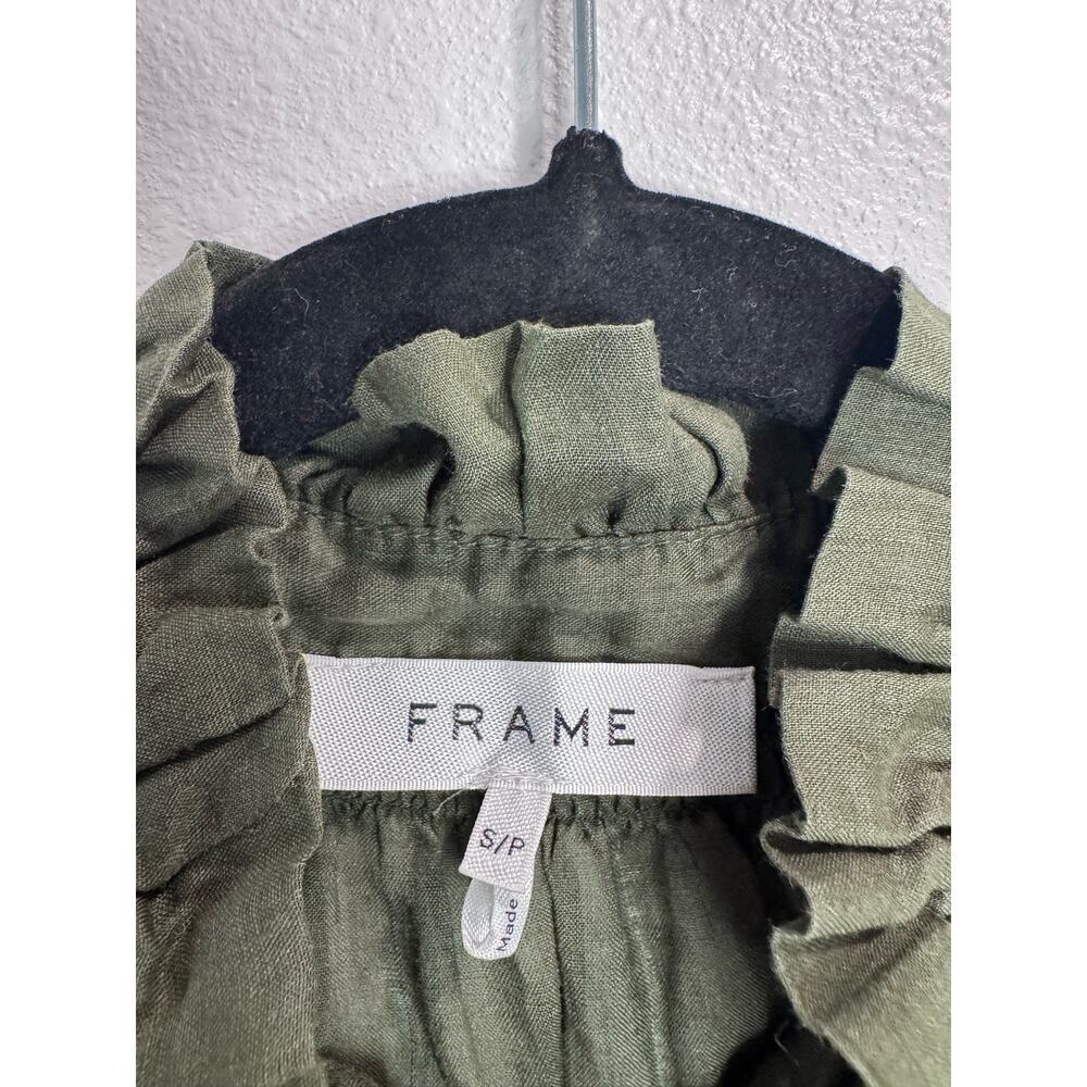 FRAME Green Ruffle Flounce Top in Fatigue Small - Picture 6 of 7
